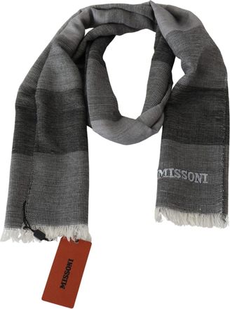 Missoni Mens Gray Striped Wool Unisex Neck Wrap Fringes Scarf
