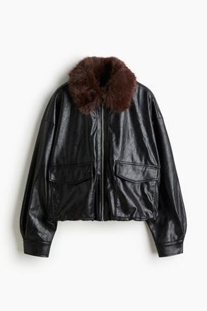 H&M Fluffy-collared Jacket in Black/brown at Nordstrom, Size Xx-Large