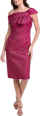Teri Jon by Rickie Freeman Pebble Jacquard Asymmetrical Bow Shoulder Dress