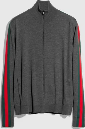 Gucci Fine Wool Zip Jacket With Web, Size XXXL, Grey