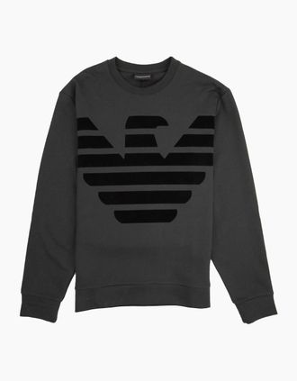 Emporio Armani Mens Emporio Armani Eagle Felt Printed Logo Sweatshirt Grigio Ombra - Black - Size: 38