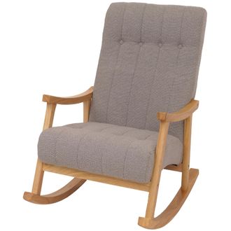 Hhg Silla Mecedora Hhg 862, Sill&oacute;n Relax, Madera Mvg, Tejido Boucl&eacute; (450 G/m&sup2;), Gris, Estructura Natural