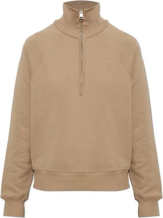 Ami Zip-neck Sweatshirt - Dames - Vesten met rits - Beige - XS - Katoen - Hoodies & sweatvesten