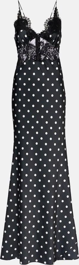 Polka-dot lace-trimmed satin gown