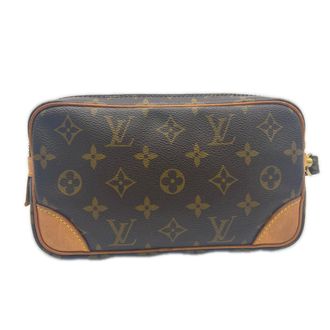Louis Vuitton Beige Brown Coated Canvas Leather Clutch Bag (Pre-Owned)