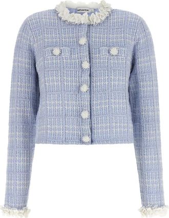 Self Portrait Cropped Jacket - Dames - Blazers - Blauw - XS - Katoen - Jassen