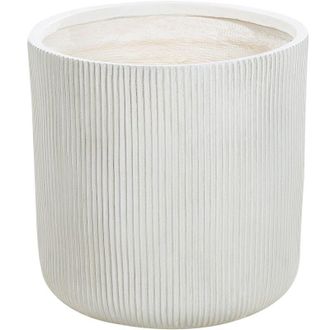 Beliani Maceta Exterior Superficie Estriada Redonda Piedra Fibra Arcilla 45x45x45 Cm Blanco Oreoi