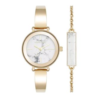 Anne Klein Quartz Ladies Howlite Gemstone Bangle Watch Set AK-5116HLST