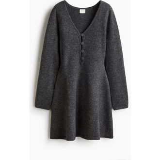 H&M Knitted Flared-skirt Dress in Dark Gray Melange at Nordstrom, Size Xx-Large
