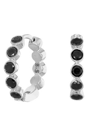 Sethi Couture Black Diamond Bezel Hoop Earrings in White Gold at Nordstrom