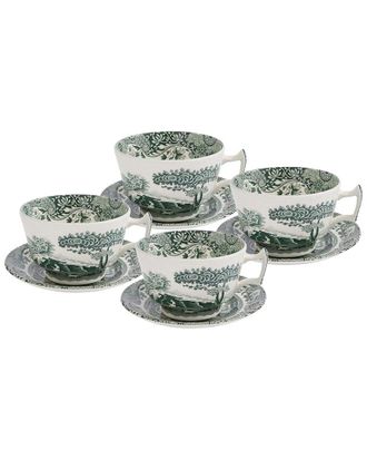 Spode Set Of 4 Green Italian 10Oz Breakfast Cups & Saucers