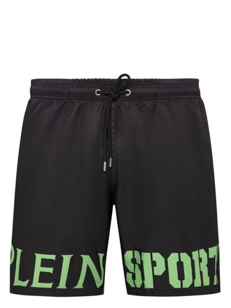 Plein Sport logo-print drawstring swim shorts - men - Polyester - L - Black