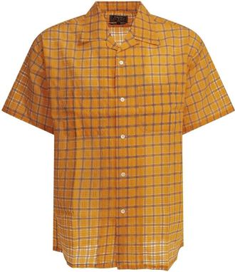 Beams Plus Open Collar Nylon Airy Plaid Shirt - Heren - Korte mouwen Overhemden - Oranje - L - Nylon - Overhemden