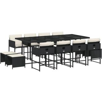 vidaXL Set Comedor De Jard&iacute;n Con Cojines 13 Pzas Rat&aacute;n Sint&eacute;tico Negro Vidaxl