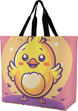 Generic Yellow Cartoon Chicken Handbag Reusable Shopper Bag Large Capacity Handbags For College Ladies Work