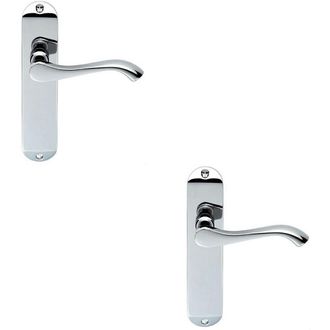 Loops 2x PAIR Curved Handle on Chamfered Latch Backplate 180 x 40mm Polished Chrome