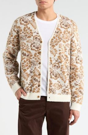 Wax London Alban Floral Jacquard Cardigan in Natural /Brown at Nordstrom, Size Xx-Large