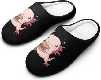 Generic Cute Axolotl Eat Hamburger Cotton Slipper for Women Indoor Outdoor House Shoes Anti-Skid Slippers with Rubber Sole