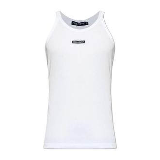 Dolce & Gabbana Sleeveless Tops, male, White, Size: 2XL Ribbed Top With Logo