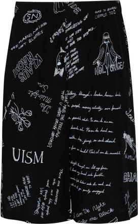Undercover graphic-print wide-leg shorts - men - Rayon - 3 - Black