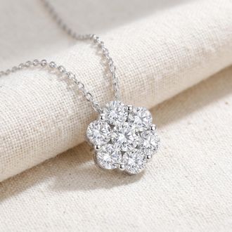 Pompeii3 1/2ct Pave Fire Diamond Clustser Pendant 14K White Gold