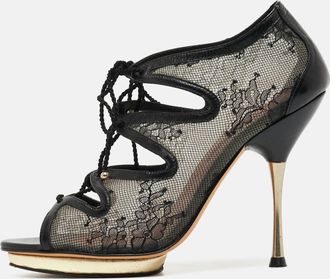 Carolina Herrera Black Mesh And Leather Lace Up Ankle Boots