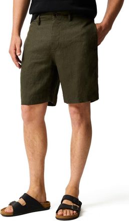 Rodd & Gunn Resort Flat Front Linen Bermuda Shorts in Dark Olive at Nordstrom, Size 28R