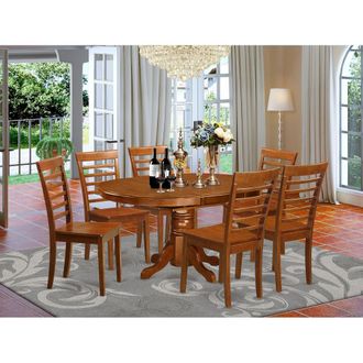 East West Furniture 7 PC Dining set-Oval Dining Table with Leaf and 6 Dining Chairs