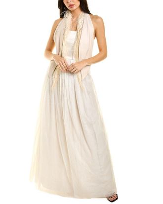 Brunello Cucinelli Leather Vest Satin Bodice Silk-Blend Gown