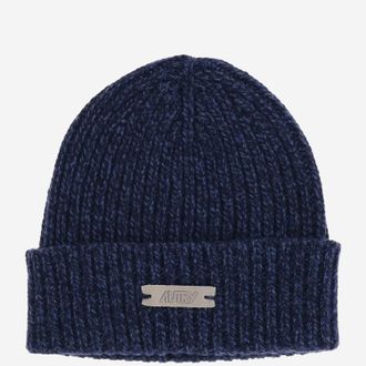 Autry Mens Wool Beanie With Logo Navy Hat