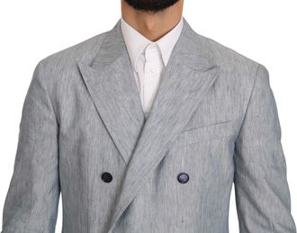 Dolce & Gabbana Mens Blue Flax Napoli Jacket Coat Blazer Light Silk Clothing