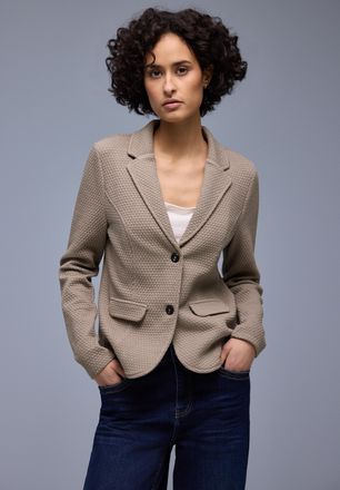 Street One Jackenblazer STREET ONE, Damen, Gr. 38, light terra mocha, Web, Obermaterial: 73% Baumwolle, 24% Polyester, 3% Elasthan, normal h&uuml;ftbedeckend, V-Aussc