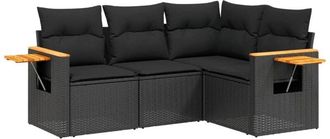 vidaXL Juego De Sof&aacute;s Jard&iacute;n 4 Pzas Con Cojines Rat&aacute;n Sint&eacute;tico Negro Vidaxl