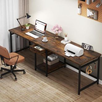 Tribesigns Tribesigns 79 Inch Extra Long Desk, Double Desk with 2 Drawers, Two Person Desk Long Computer Desk with Storage Shelves, Writing Table Study Desk for