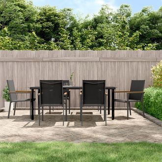 vidaXL Juego De Comedor Para Jard&iacute;n 7 Piezas Acero Y Textilene Negro Vidaxl