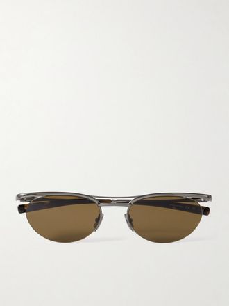 Saint Laurent Eyewear Occhiali Da Sole In Metallo Argentato Con Montatura Ovale - Argento