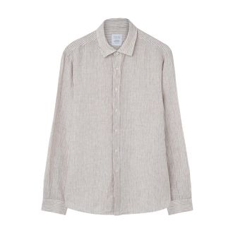Xacus Gestreept linnen overhemd beige - Heren - Casual Overhemden - Beige - M - Linnen - Overhemden