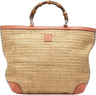 Gucci Pre-owned Tote Bags, female, Beige, Size: ONE SIZE Pre-owned Vintage Raffia Tote