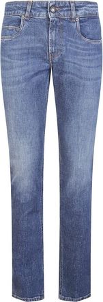 Fay Stretch denim jeans met leren patch - Heren - Slim Fit Jeans - Blauw - W38 - Denim - Jeans