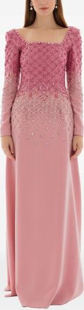 Dina Melwani Abito da sera con ricamo - Rosa