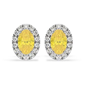 The Diamond Store Georgina Yellow Lab Diamond 1.34ct Oval Halo Earrings in 18K White Gold - Elara Collection