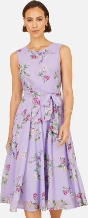 Yumi Sleeveless Tie Waist Printed Midi Dress in Lilac at Nordstrom, Size 14
