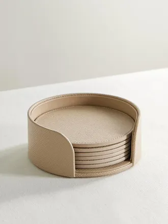 Smythson Set Di Sei Sottobicchieri In Pelle Testurizzata Panama - Grigio