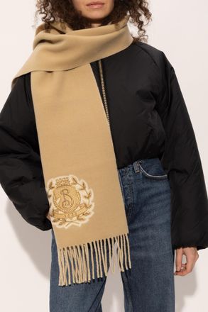 Burberry Scarf With Embroidered Logo, Unisex, Beige