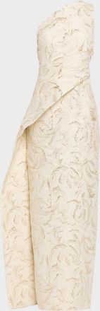 Teri Jon One-Shoulder Metallic Jacquard Column Gown