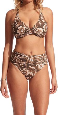 Seafolly Island In The Sun High Waist Wrap Bottom In Tiramisu