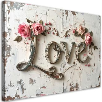 Feeby Cuadro Sobre Lienzo, Cartel De Amor Estilo Retro, 120x80
