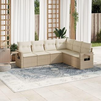 vidaXL Juego De Sof&aacute;s Jard&iacute;n Con Cojines 6 Pzas Rat&aacute;n Sint&eacute;tico Beige Vidaxl