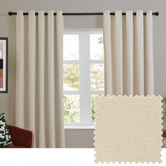 furn. Soft Chenille Blackout Eyelet Curtain Pair in Ecru | Size: 229 cm width x 229 cm drop
