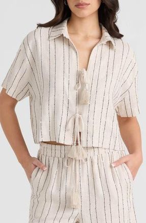 NVLT Sequin Tie Front Top in Natural/Black Stripe at Nordstrom Rack, Size X-Large